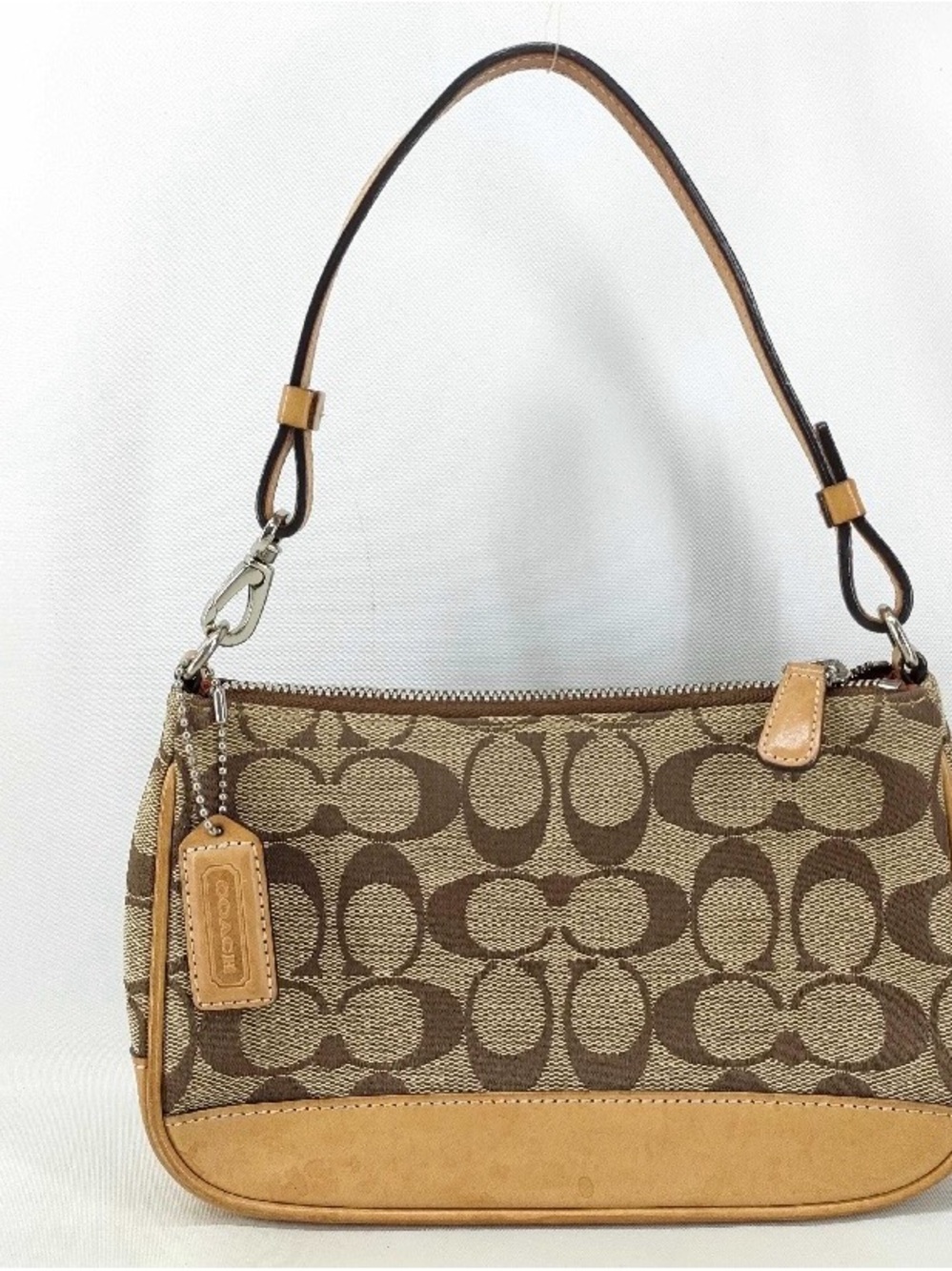 Coach Tan and Brown Signature Canvas Shoulder Bag